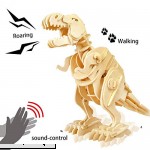 ROKR DIY 3D Walking T-rex Wooden Puzzle Game Assembly Sound Control Dinosaur Toy Gift for Children Adult  B07NQB7B95